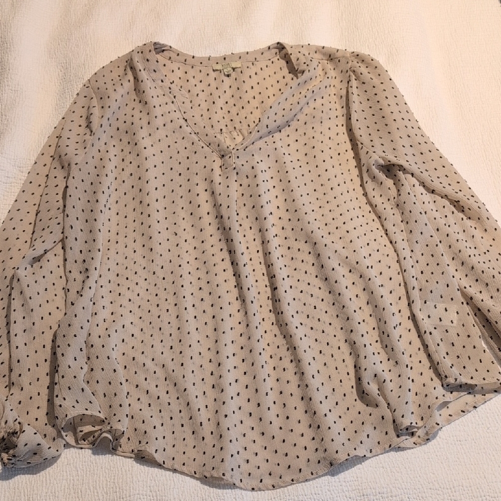 Kori Beige Polka Dot V-Neck Blouse